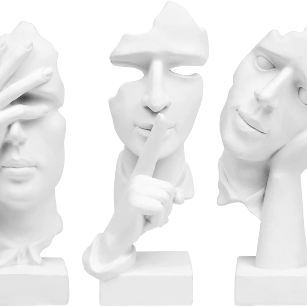 New 3 Pcs Thinker Statue, Silence is Gold Abstract Art Figurine, No Hear No See